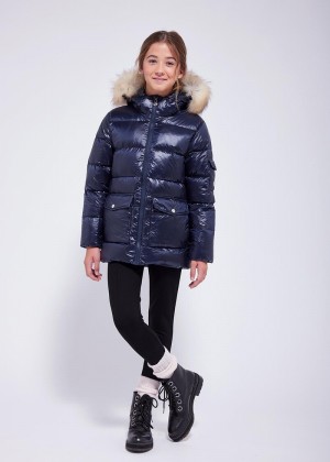 Kids' Pyrenex Authentic Shiny Down Jackets Navy | HIJ205J4795