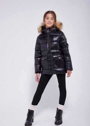 Kids' Pyrenex Authentic Shiny With Synth Fur Down Jackets Black | HDH170H7484