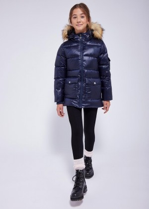 Kids' Pyrenex Authentic Shiny With Synth Fur Down Jackets Navy | HBH117H1926