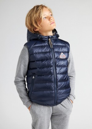 Kids' Pyrenex Cheslin Hooded Down Vest Navy | HEM987M7250