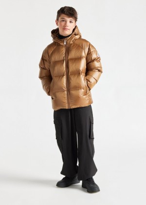 Kids' Pyrenex Sten Hooded Down Jackets Brown | HSD703D9263