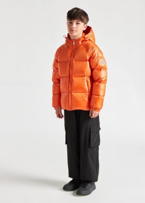 Kids' Pyrenex Sten Hooded Down Jackets Orange | HIJ123J4255