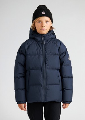 Kids' Pyrenex Sten Smooth Hooded Down Jackets Navy | HBO054O0969