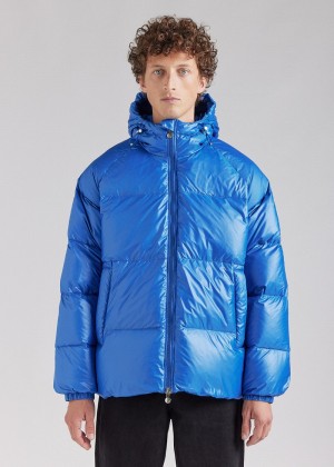 Men Pyrenex Sten Hooded Down Jackets Blue | HNK374K4916