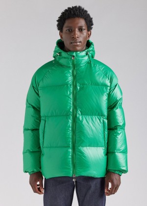 Men Pyrenex Sten Hooded Down Jackets Green | HEN937N0396