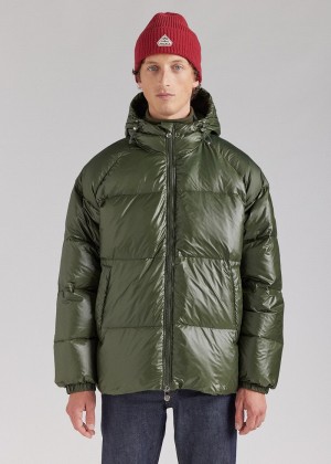 Men Pyrenex Sten Hooded Down Jackets Green | HYT424T0309