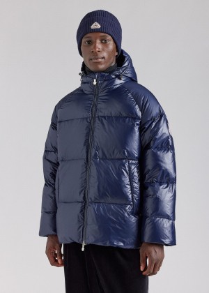 Men Pyrenex Sten Hooded Down Jackets Navy | HUG322G6632