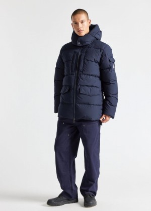 Men Pyrenex Sterling Hooded Warm Down Jackets Navy | HCS603S9752