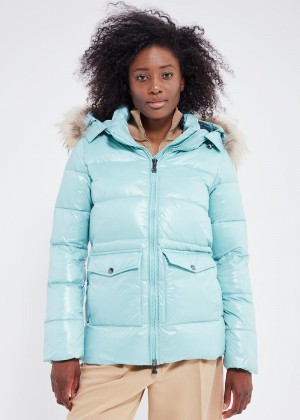 Women Pyrenex Authentic Shiny Down Jackets Blue | HSS299S1926