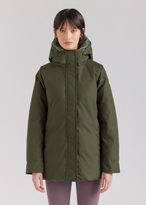 Women Pyrenex Charlotte Hooded Mid-length Down Coats Green | HTO461O5655