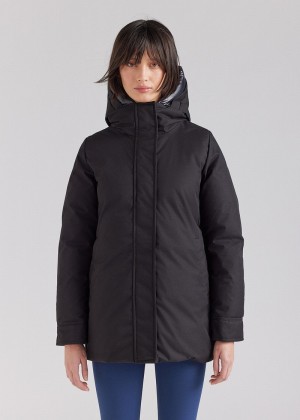 Women Pyrenex Charlotte Hooded Mid-length Down Coats Black | HZC414C2047