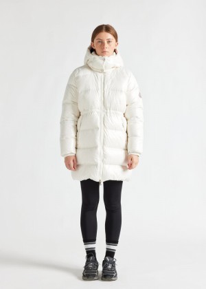 Women Pyrenex Fusion Shiny Hooded Down Coats White | HTK991K1128