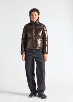 Women Pyrenex Goldin Short And Shiny Down Jackets Chocolate | HLB418B2220