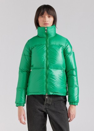 Women Pyrenex Goldin Short Shiny Down Jackets Green | HYN459N1020