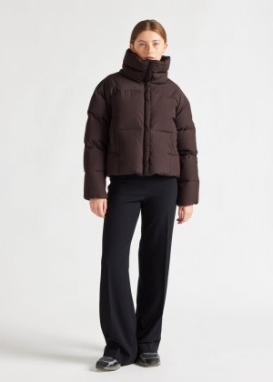 Women Pyrenex Harmonie Crop Short Down Jackets Chocolate | HVS190S1826