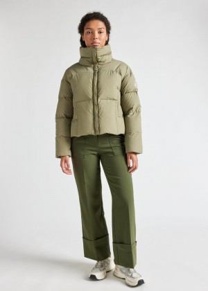 Women Pyrenex Harmonie Crop Short Down Jackets Olive | HGZ561Z3037