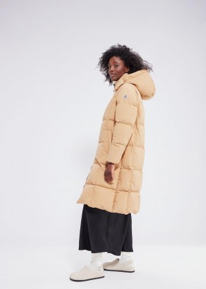 Women Pyrenex Long Down Coats Coffee | HWH915H2647