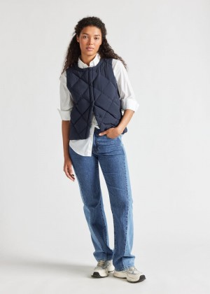 Women Pyrenex Nacre Lightweight Down Vest Navy | HTD295D6185