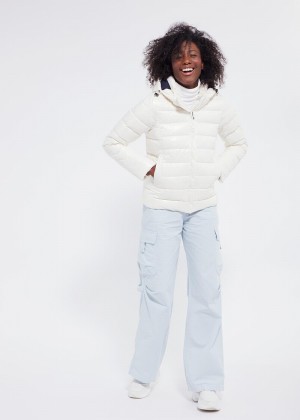 Women Pyrenex Spoutnic Shiny Hooded Down Jackets White | HMR429R6679