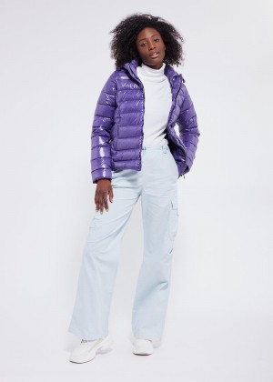 Women Pyrenex Spoutnic Shiny Hooded Down Jackets Purple | HNS390S6558