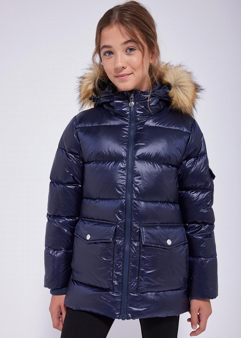 Kids' Pyrenex Authentic Shiny With Synth Fur Down Jackets Navy | HBH117H1926