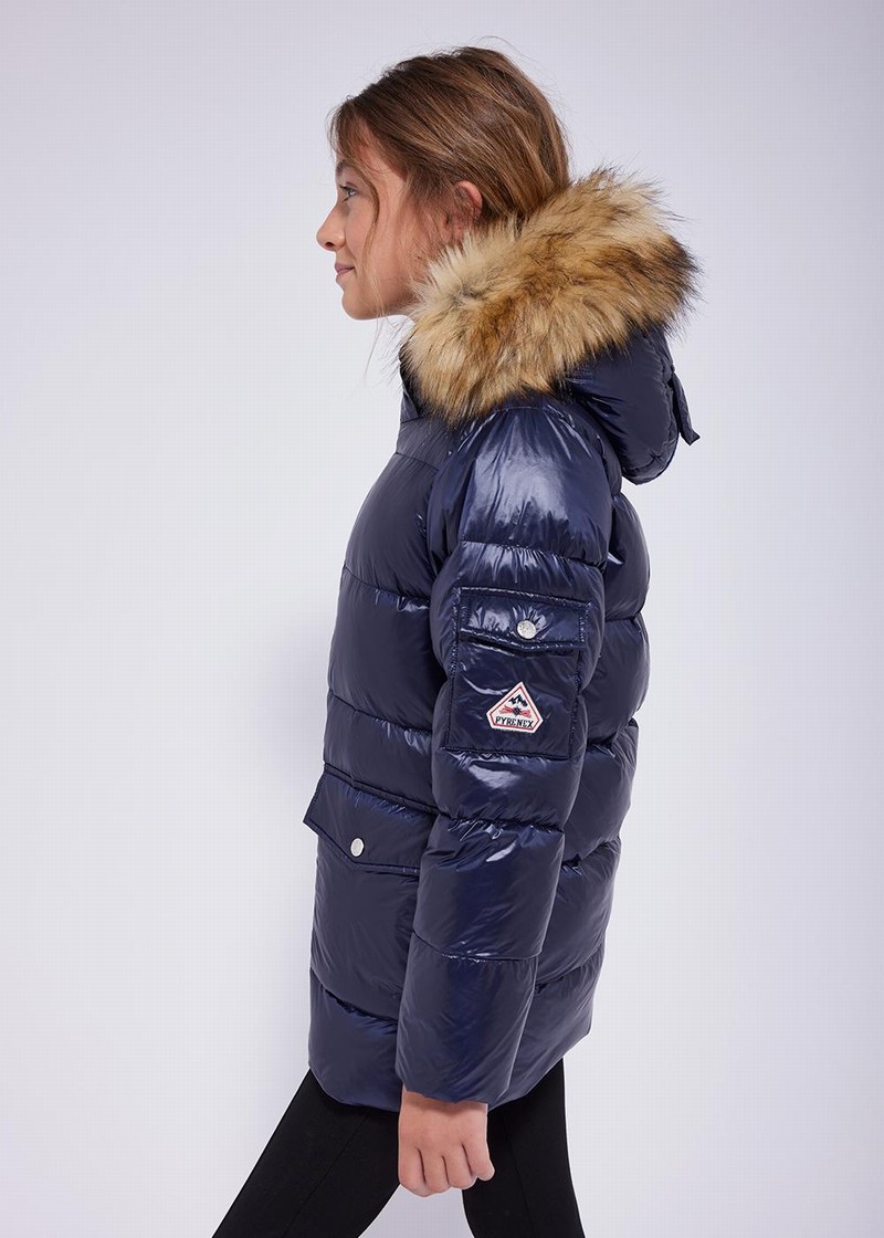 Kids' Pyrenex Authentic Shiny With Synth Fur Down Jackets Navy | HBH117H1926