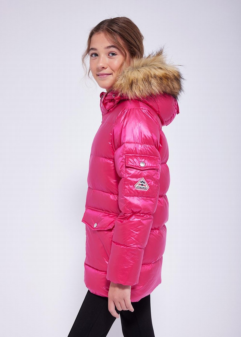 Kids' Pyrenex Authentic Shiny With Synth Fur Down Jackets Pink | HNF955F3086