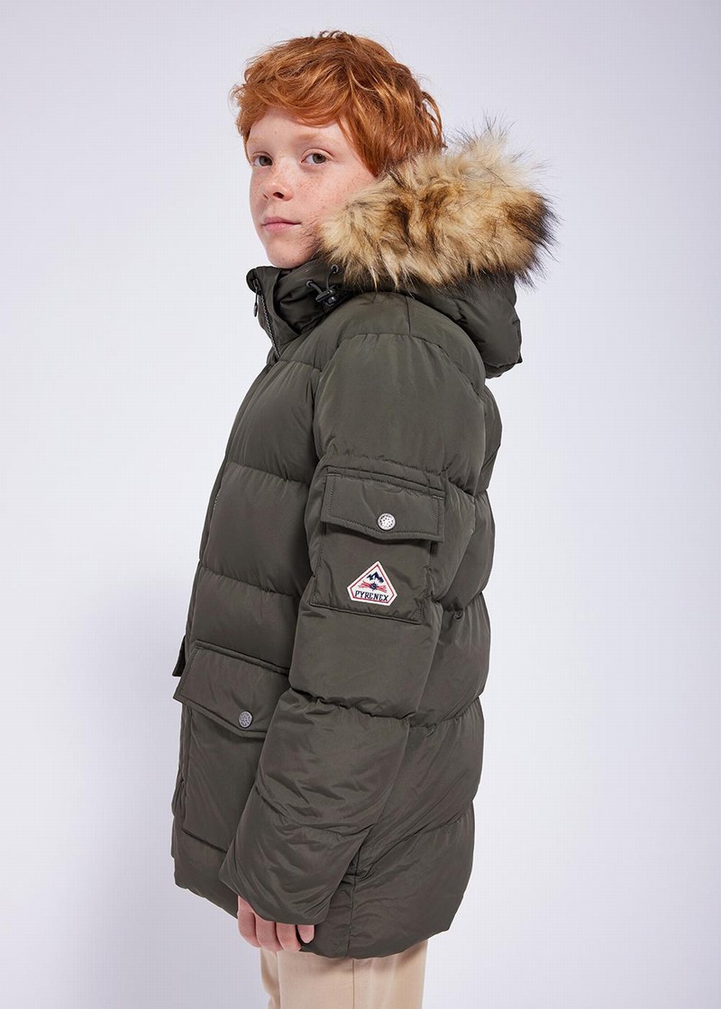 Kids' Pyrenex Authentic Smooth Fausse Fourrure Down Jackets Green | HVP578P5950