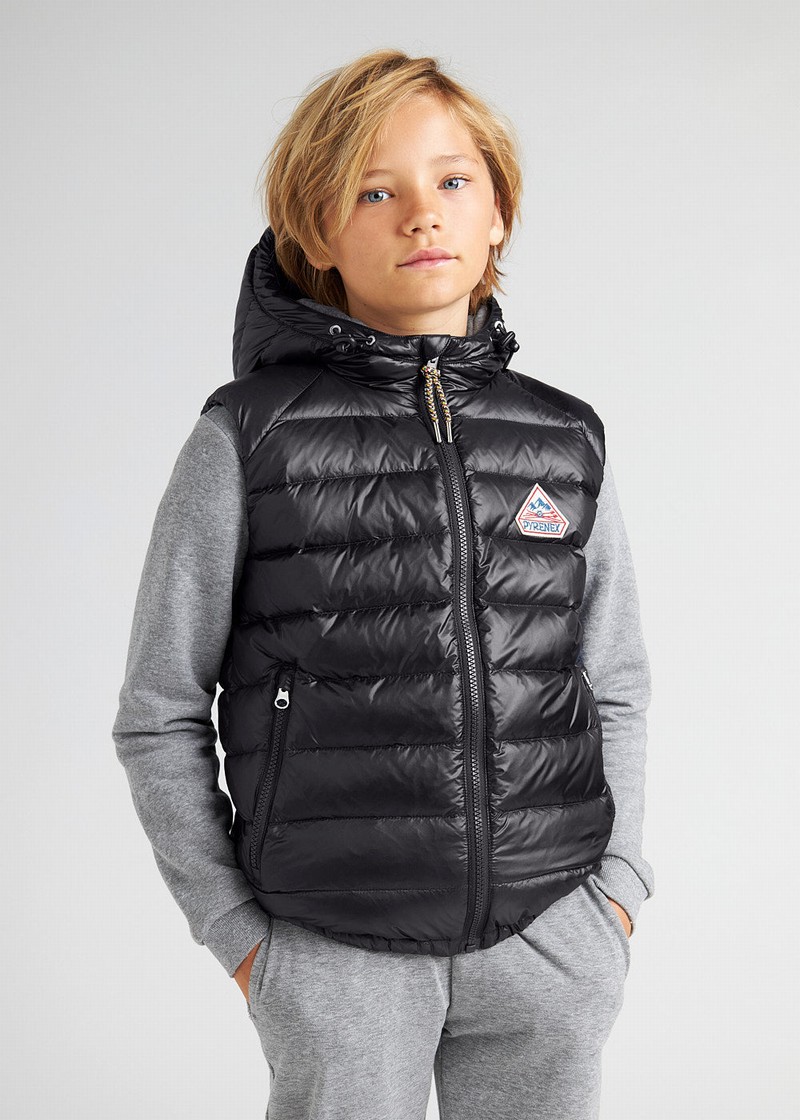 Kids\' Pyrenex Cheslin Hooded Down Vest Black | HMX959X8860