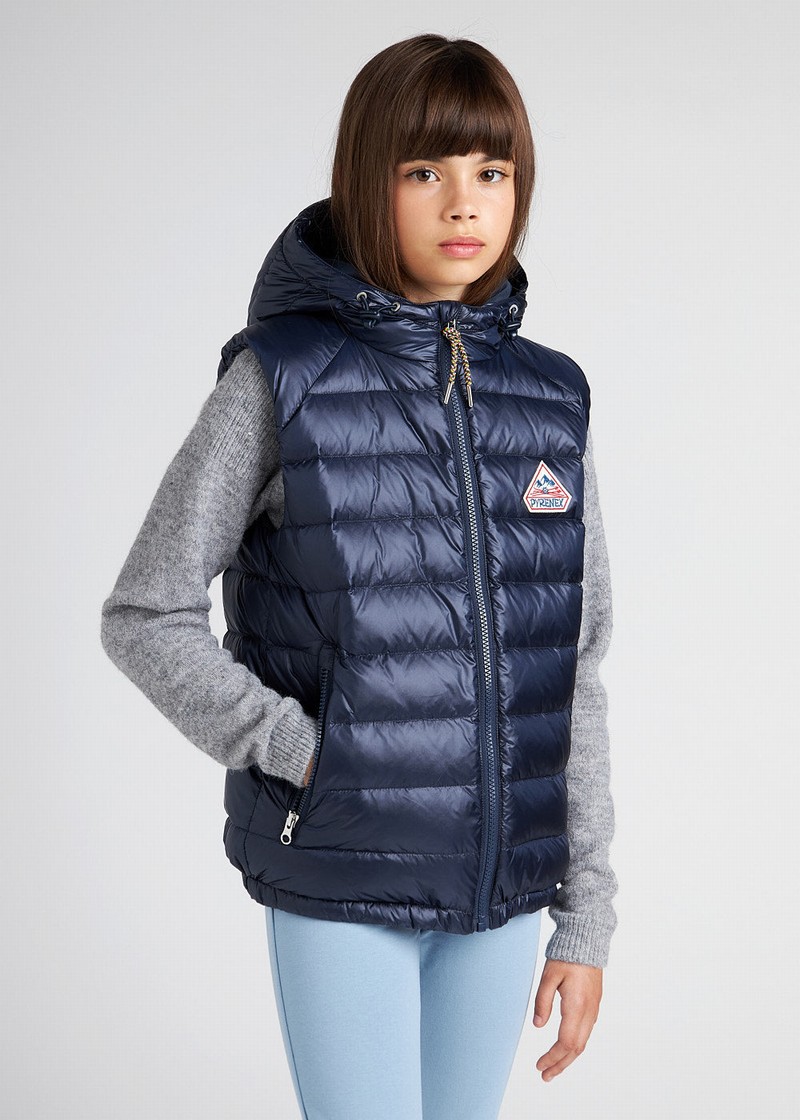 Kids' Pyrenex Cheslin Hooded Down Vest Navy | HEM987M7250