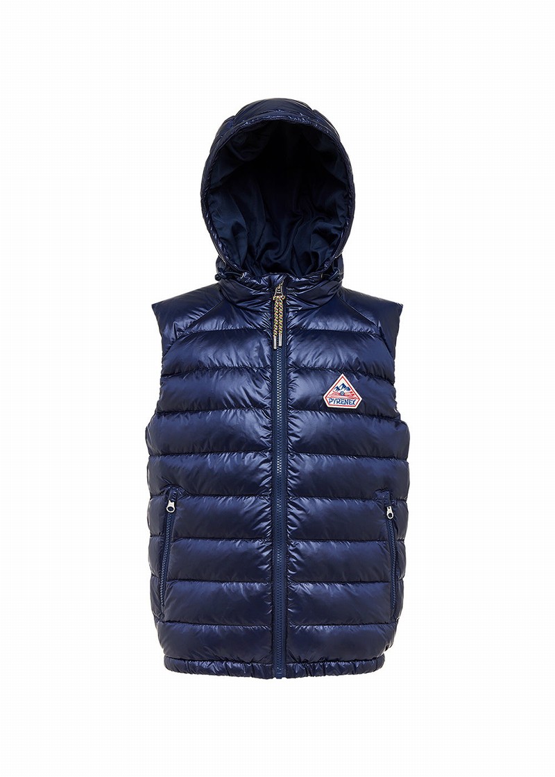 Kids' Pyrenex Cheslin Hooded Down Vest Navy | HEM987M7250