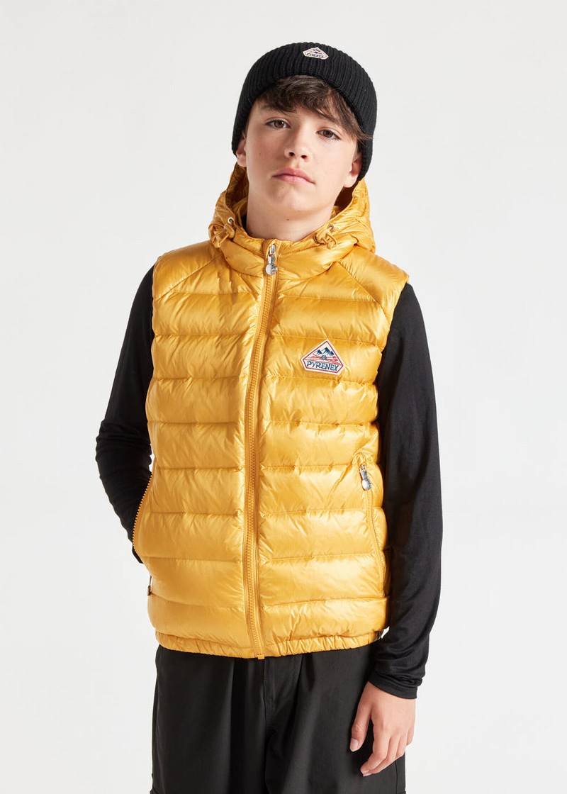 Kids' Pyrenex Cheslin Hooded Down Vest Yellow | HGL394L1965