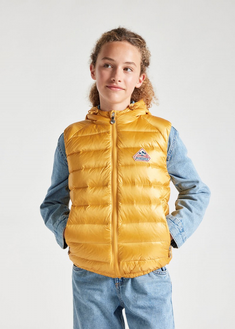 Kids' Pyrenex Cheslin Hooded Down Vest Yellow | HGL394L1965