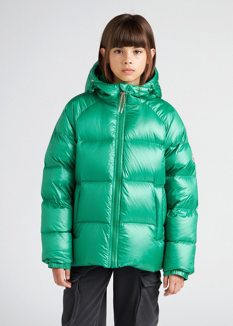 Kids' Pyrenex Sten Hooded Down Jackets Green | HVH477H9501