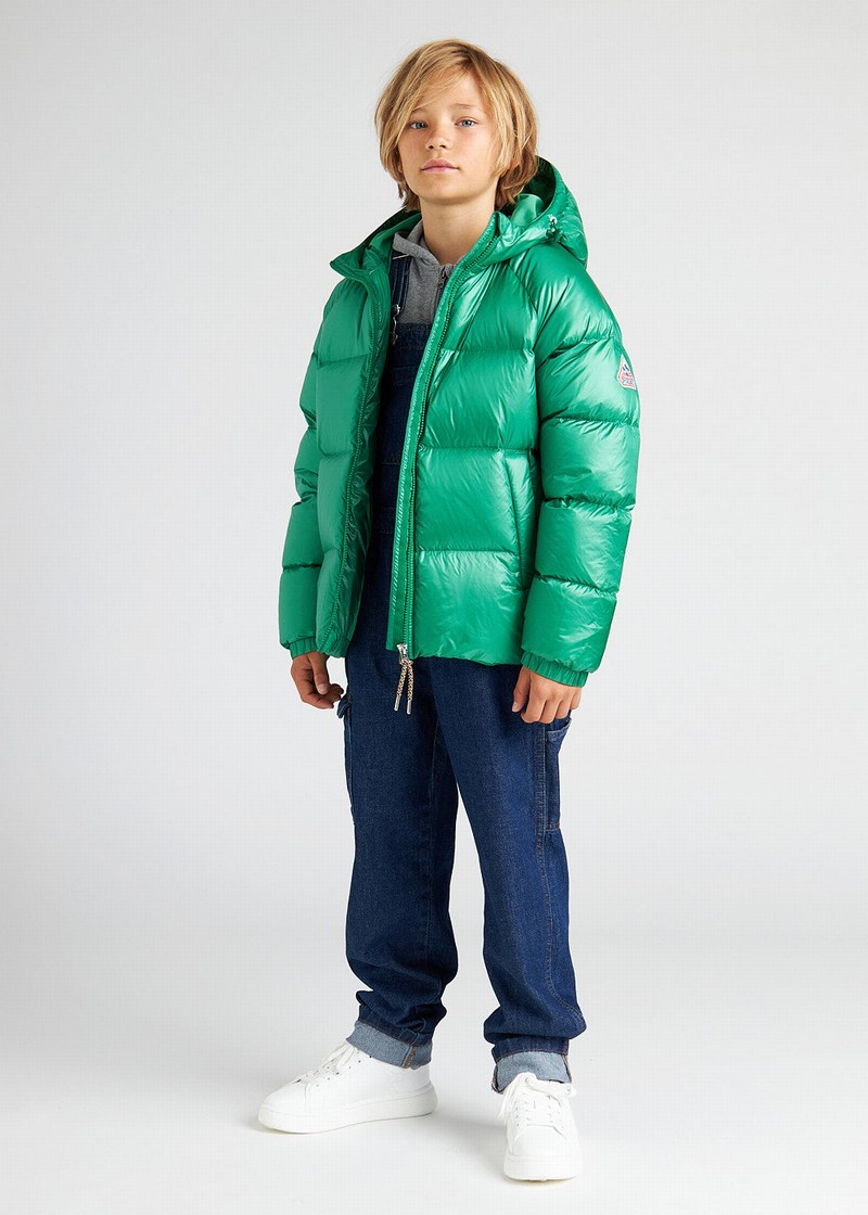 Kids' Pyrenex Sten Hooded Down Jackets Green | HVH477H9501