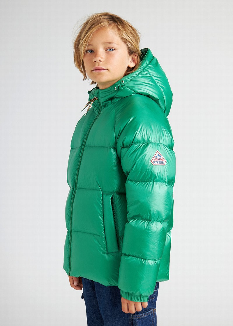 Kids' Pyrenex Sten Hooded Down Jackets Green | HVH477H9501