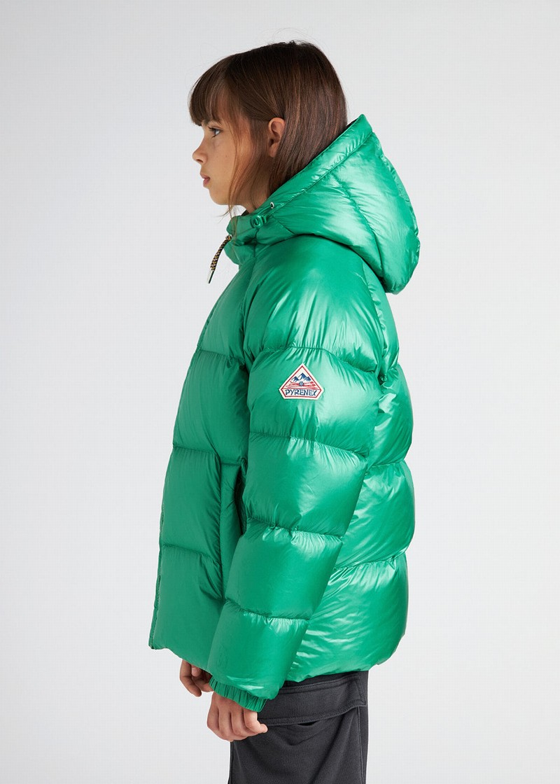 Kids' Pyrenex Sten Hooded Down Jackets Green | HVH477H9501