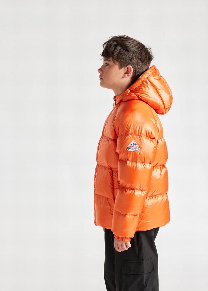 Kids' Pyrenex Sten Hooded Down Jackets Orange | HIJ123J4255