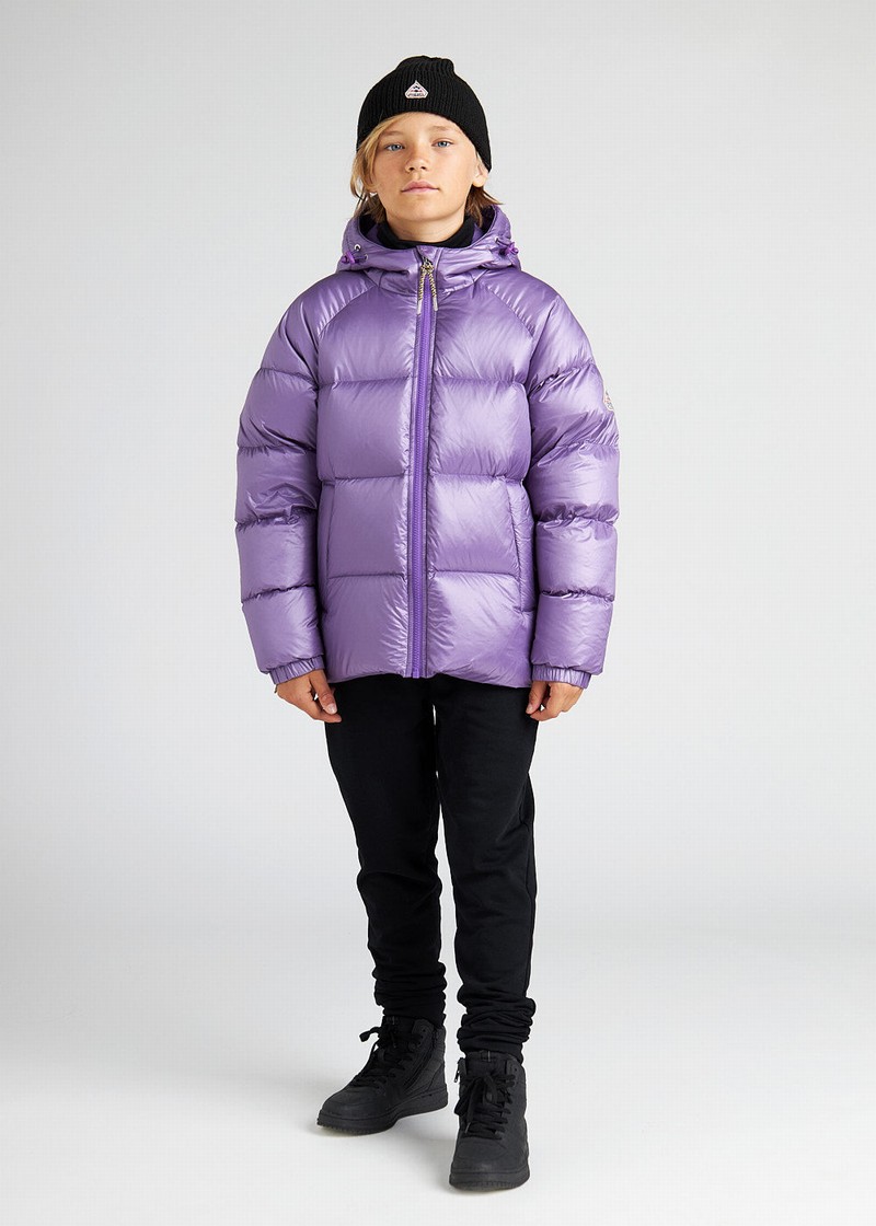 Kids' Pyrenex Sten Hooded Down Jackets Purple | HSE026E3565