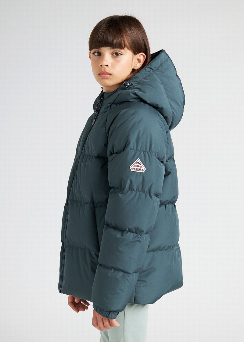 Kids' Pyrenex Sten Smooth Hooded Down Jackets Green | HWA753A2307