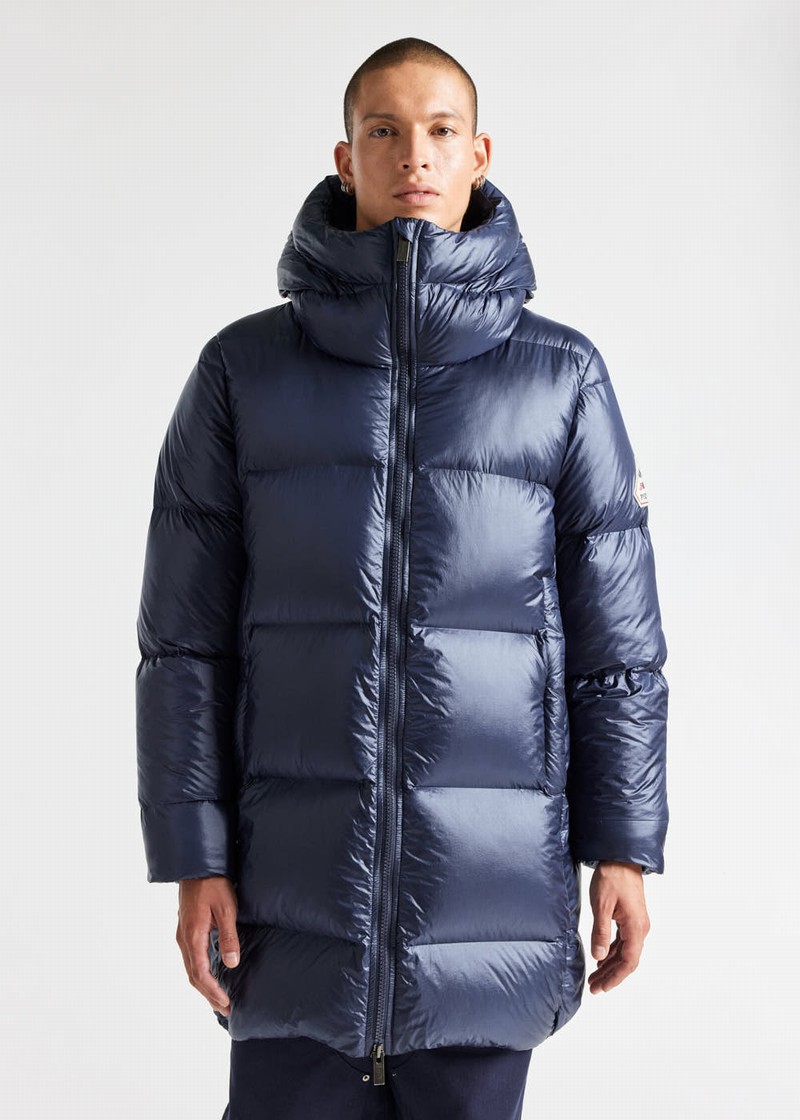 Men Pyrenex Anton Long Down Jackets Navy | HEW058W7801