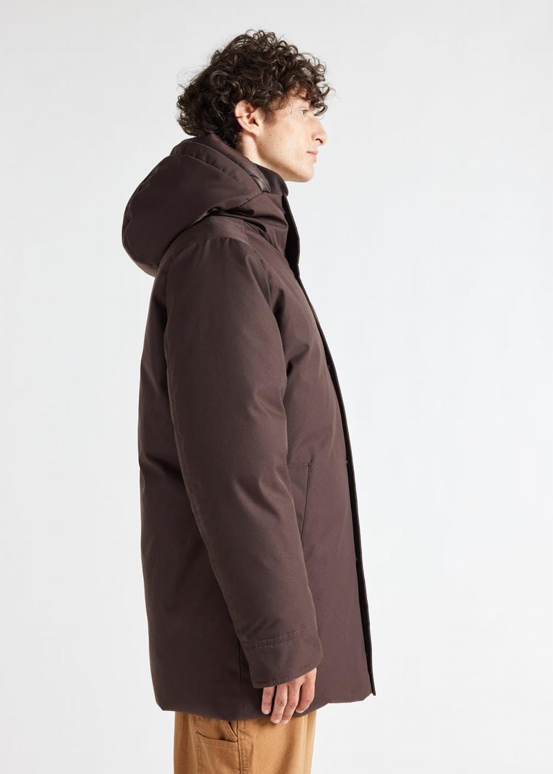 Men Pyrenex Balme Warm Hooded Down Coats Chocolate | HSX350X3226