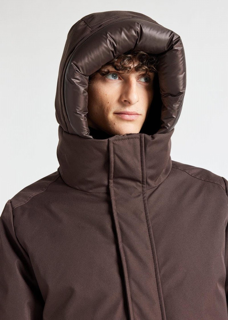 Men Pyrenex Balme Warm Hooded Down Coats Chocolate | HSX350X3226