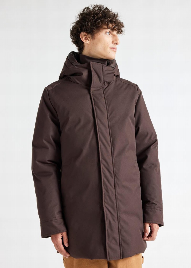 Men Pyrenex Balme Warm Hooded Down Coats Chocolate | HSX350X3226