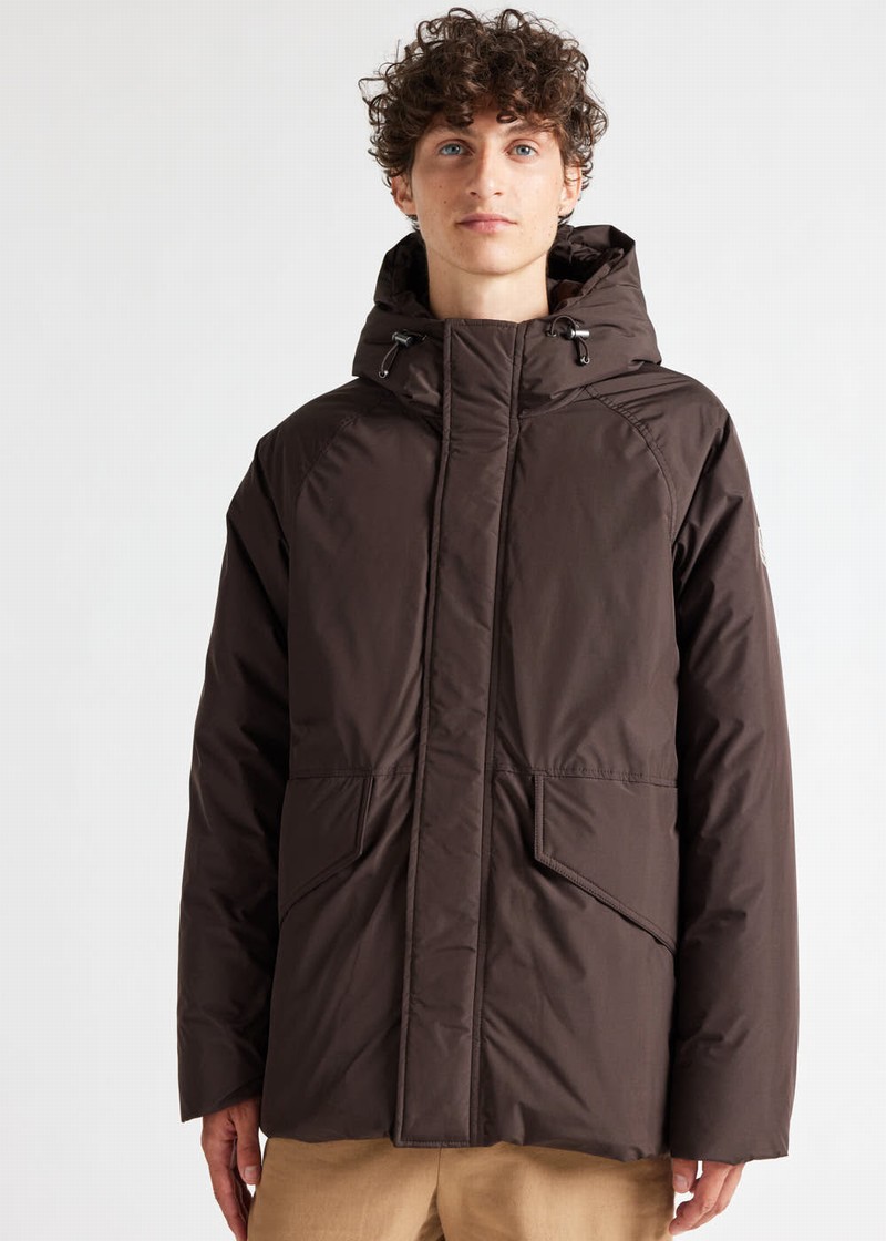 Men Pyrenex Covert Hooded Short Parka Chocolate | HDP280P5252