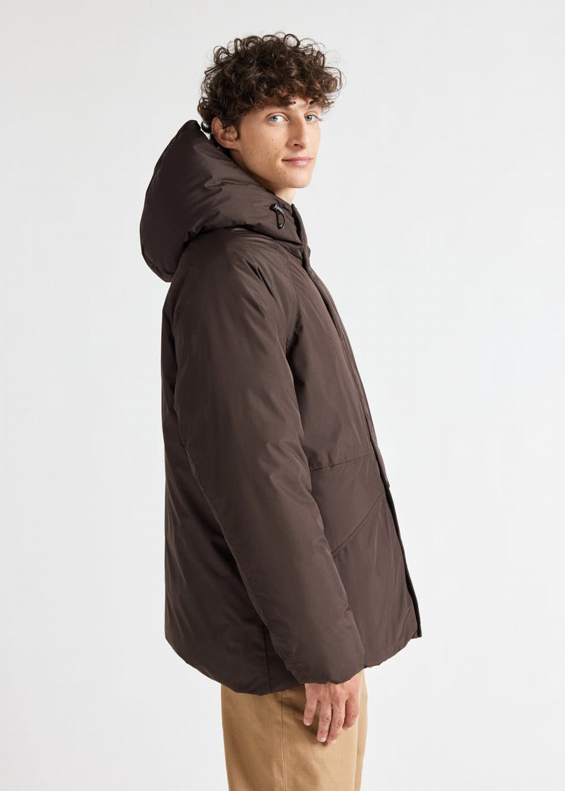 Men Pyrenex Covert Hooded Short Parka Chocolate | HDP280P5252