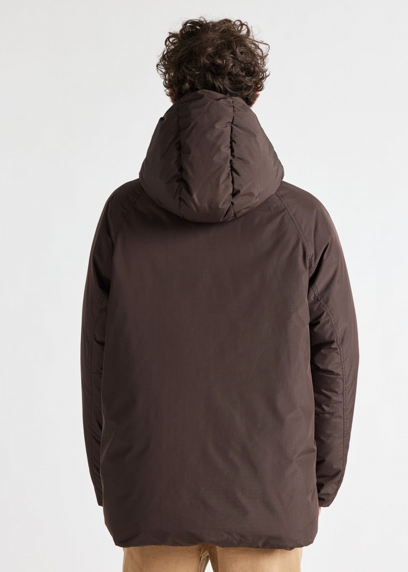 Men Pyrenex Covert Hooded Short Parka Chocolate | HDP280P5252