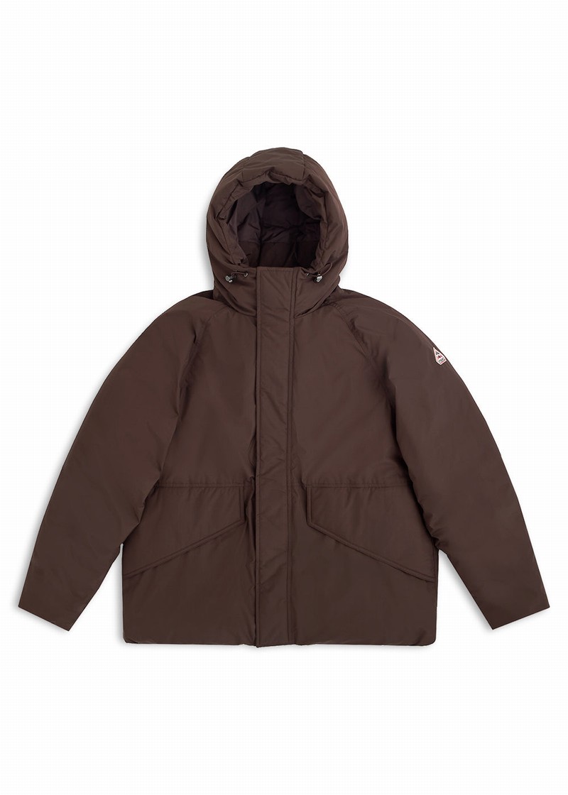 Men Pyrenex Covert Hooded Short Parka Chocolate | HDP280P5252