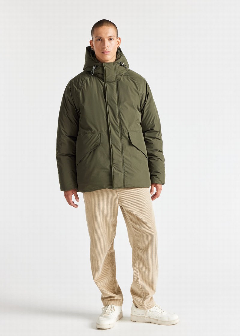 Men Pyrenex Covert Hooded Short Parka Green | HGF191F9036