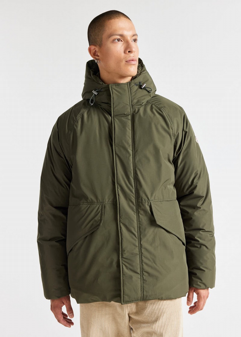 Men Pyrenex Covert Hooded Short Parka Green | HGF191F9036